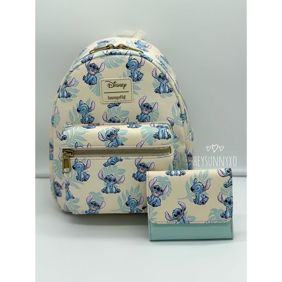 Loungefly Handbags - Loungefly Disney Lilo & Stitch Tropical Leaves Mini Backpack and Wallet Set